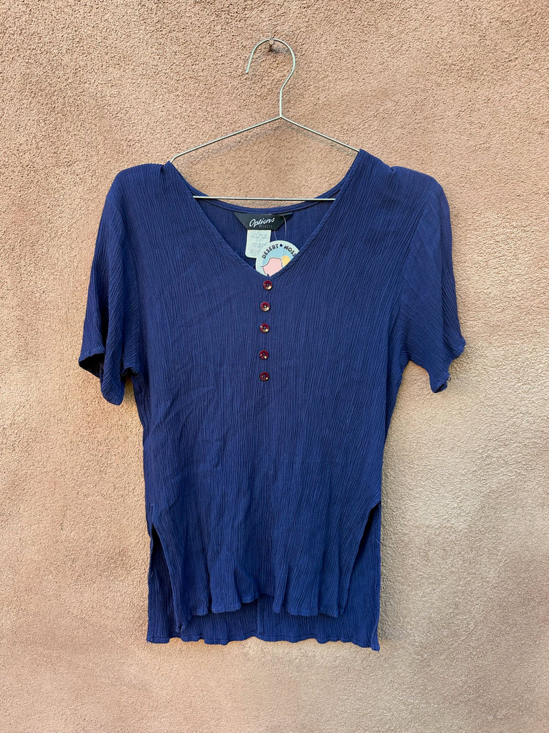 Options Melrose Navy Blue False Henley Blouse