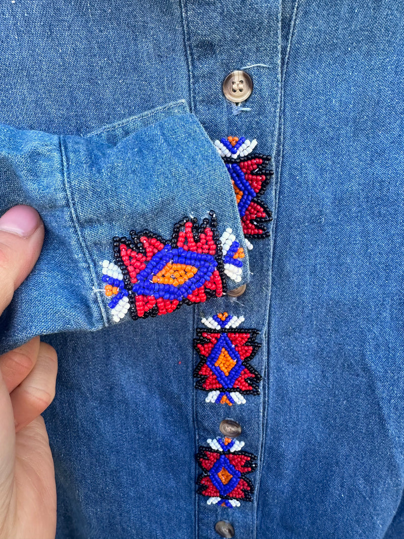 Hand Beaded Denim Blouse - The Shirt Inc.