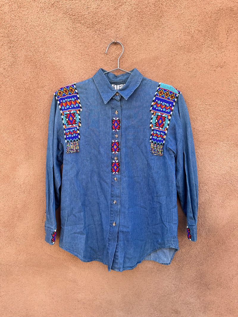 Hand Beaded Denim Blouse - The Shirt Inc.