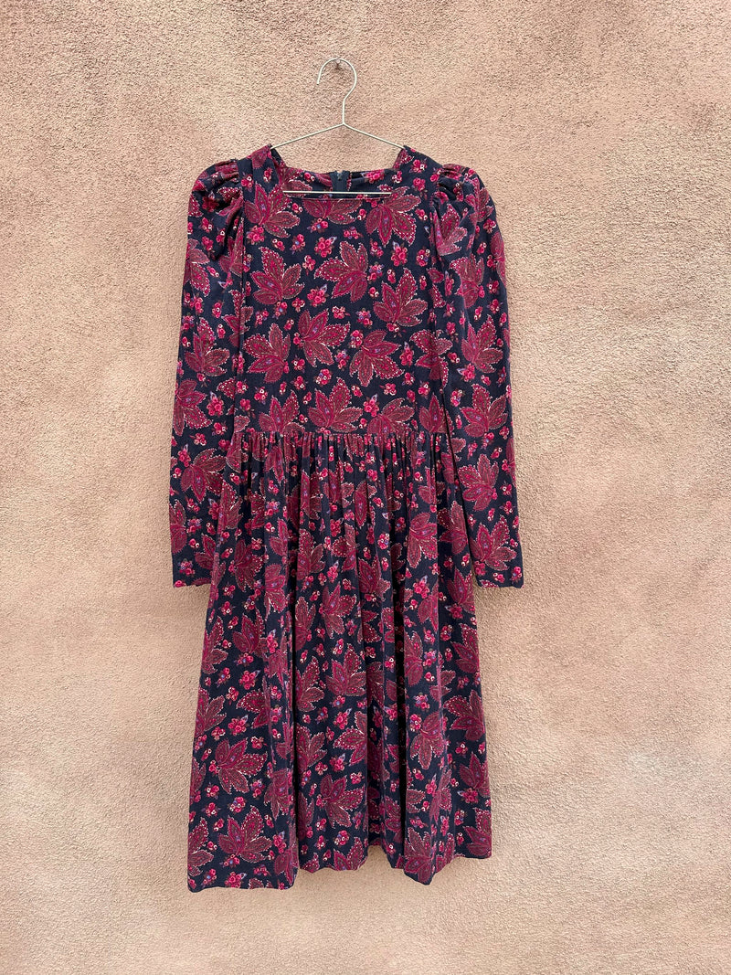 Paisley Leaf Laura Ashley Corduroy Belted Dress