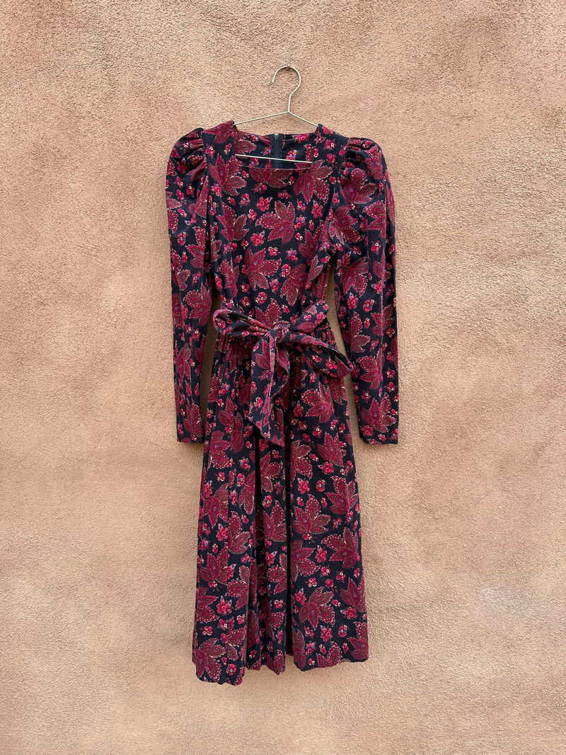 Paisley Leaf Laura Ashley Corduroy Belted Dress