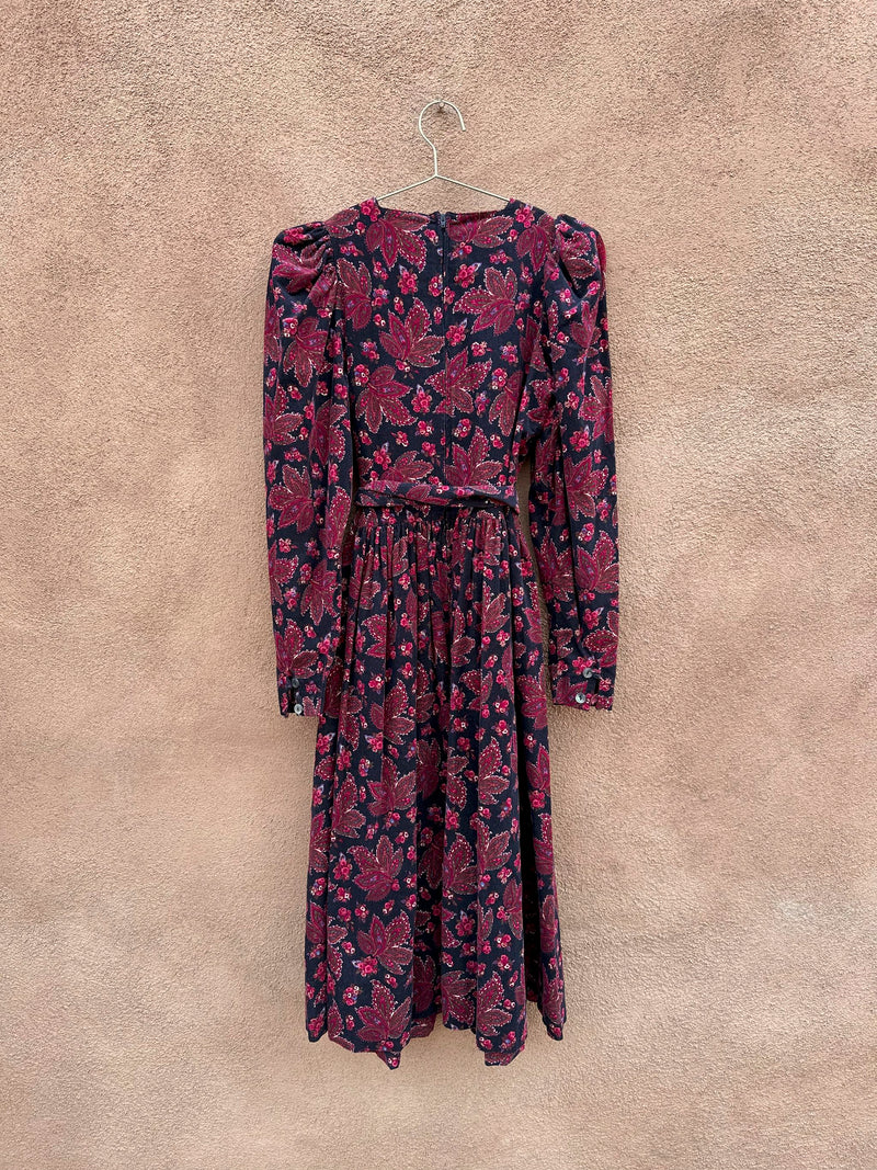 Paisley Leaf Laura Ashley Corduroy Belted Dress