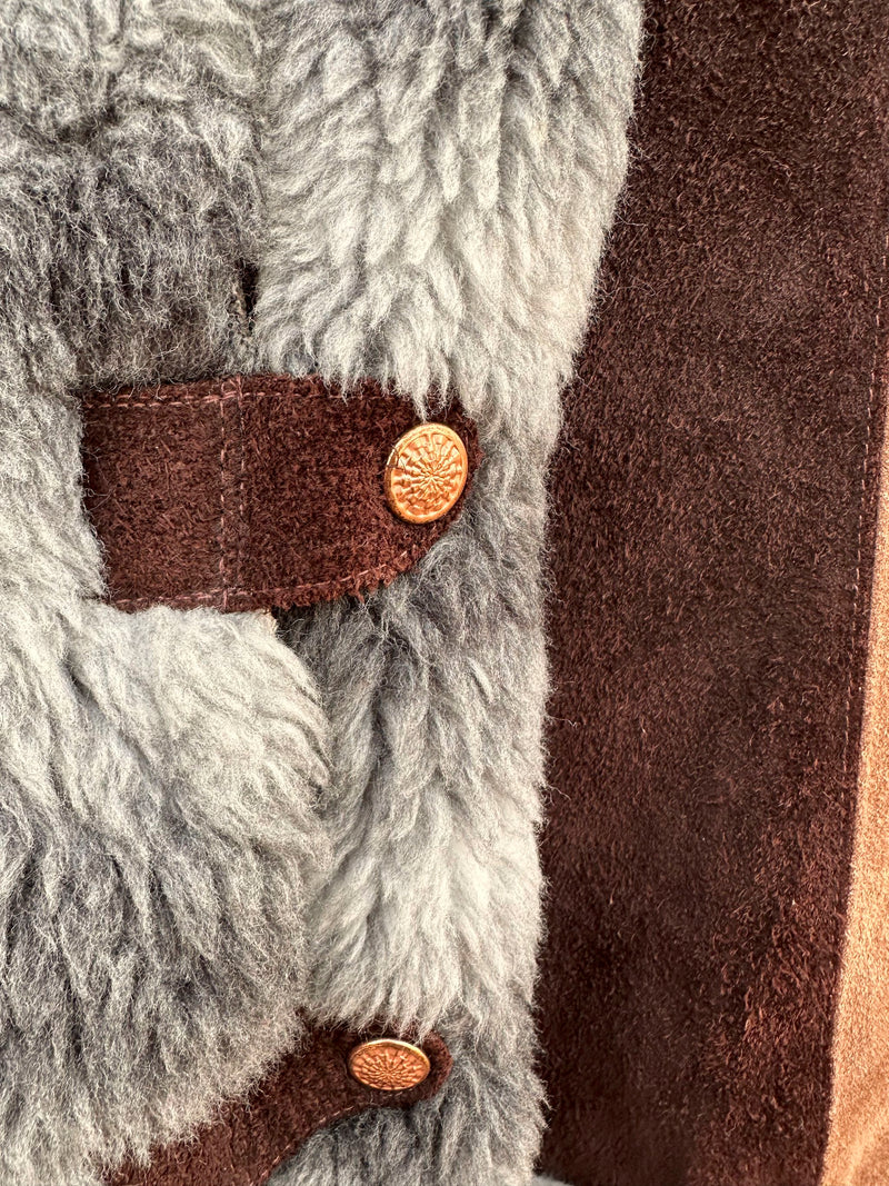 1960's Suede Two Tone Brown Cape with Faux Fur