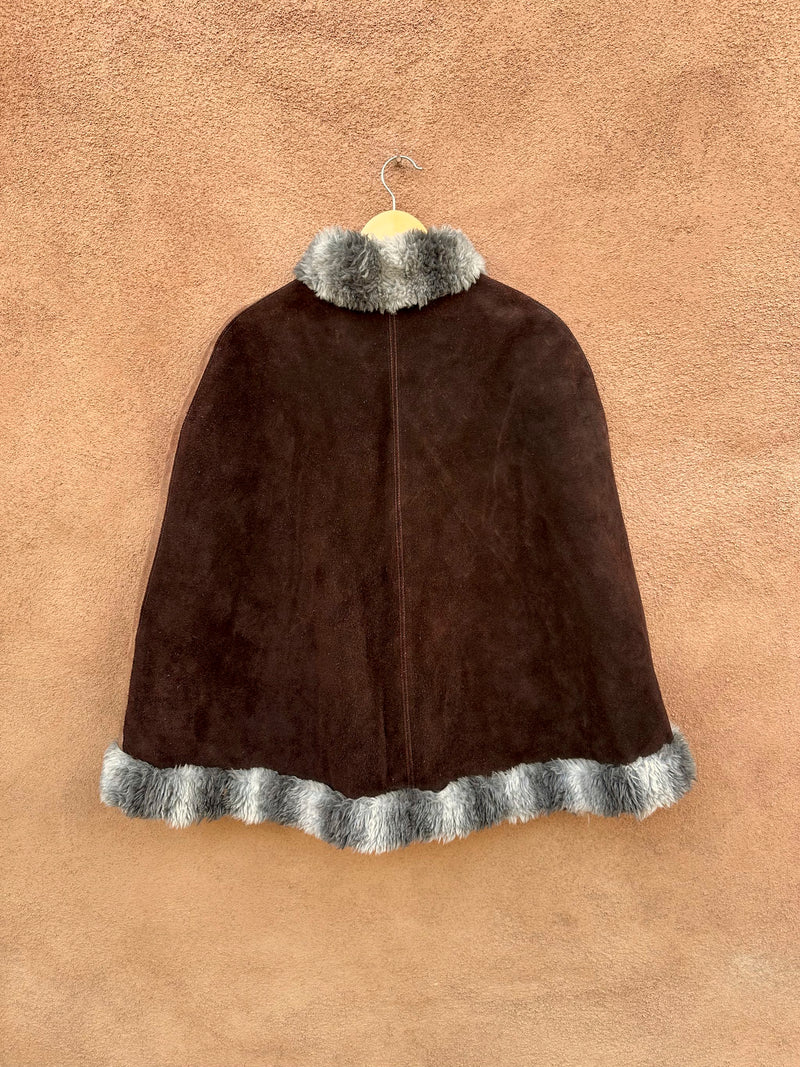 1960's Suede Two Tone Brown Cape with Faux Fur