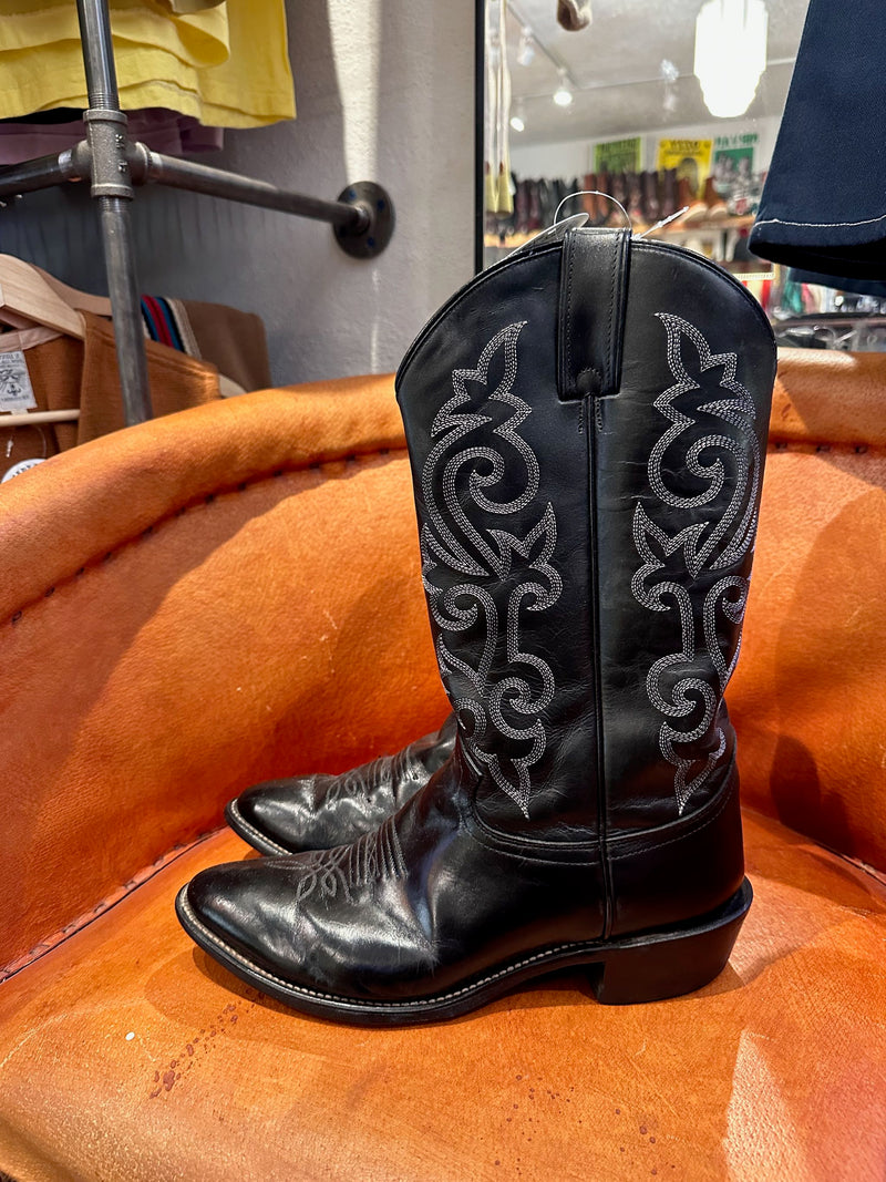 Black Justin Cowboy Boots with White Stitch 10EE