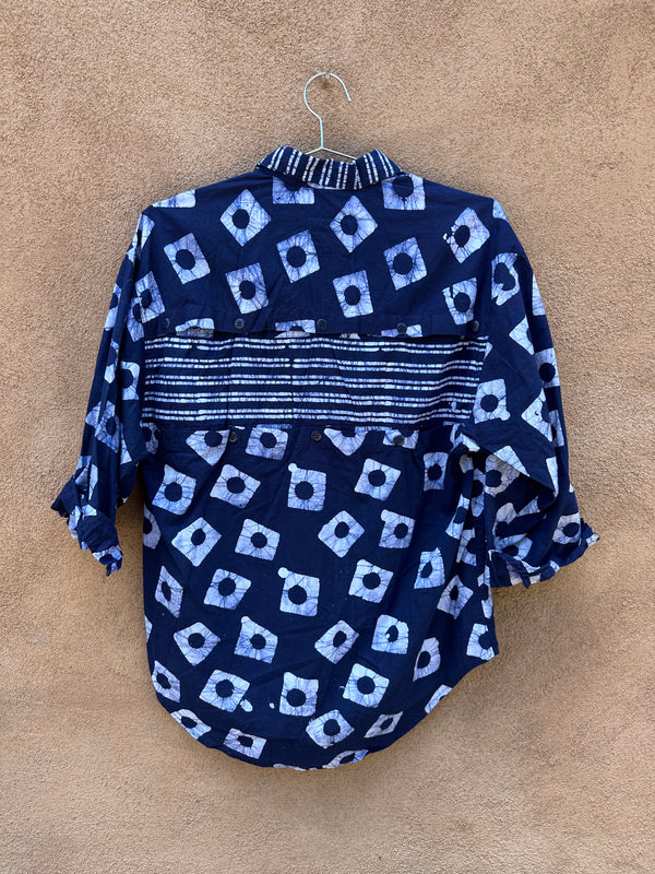 Men's Blue/White Batik Collared Henley/Polo