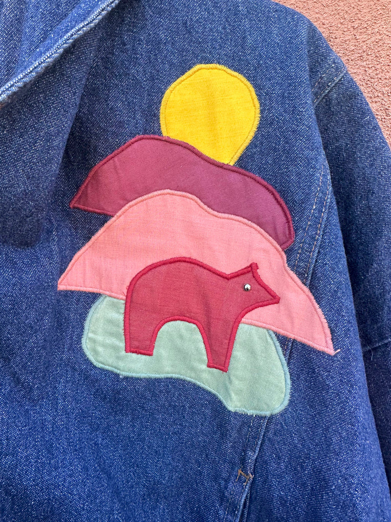 Southwestern Bears Applique Denim Jacket