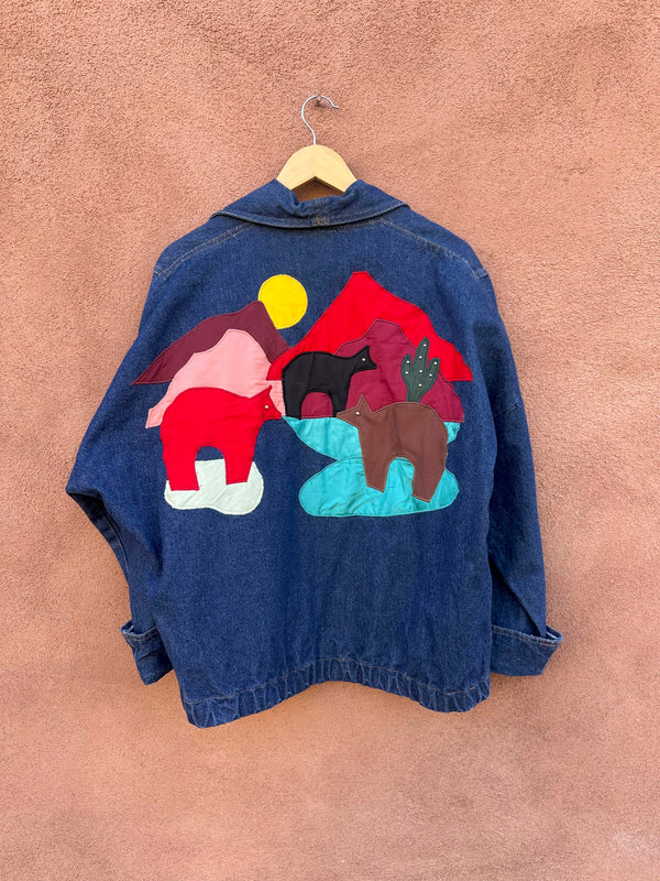 Southwestern Bears Applique Denim Jacket