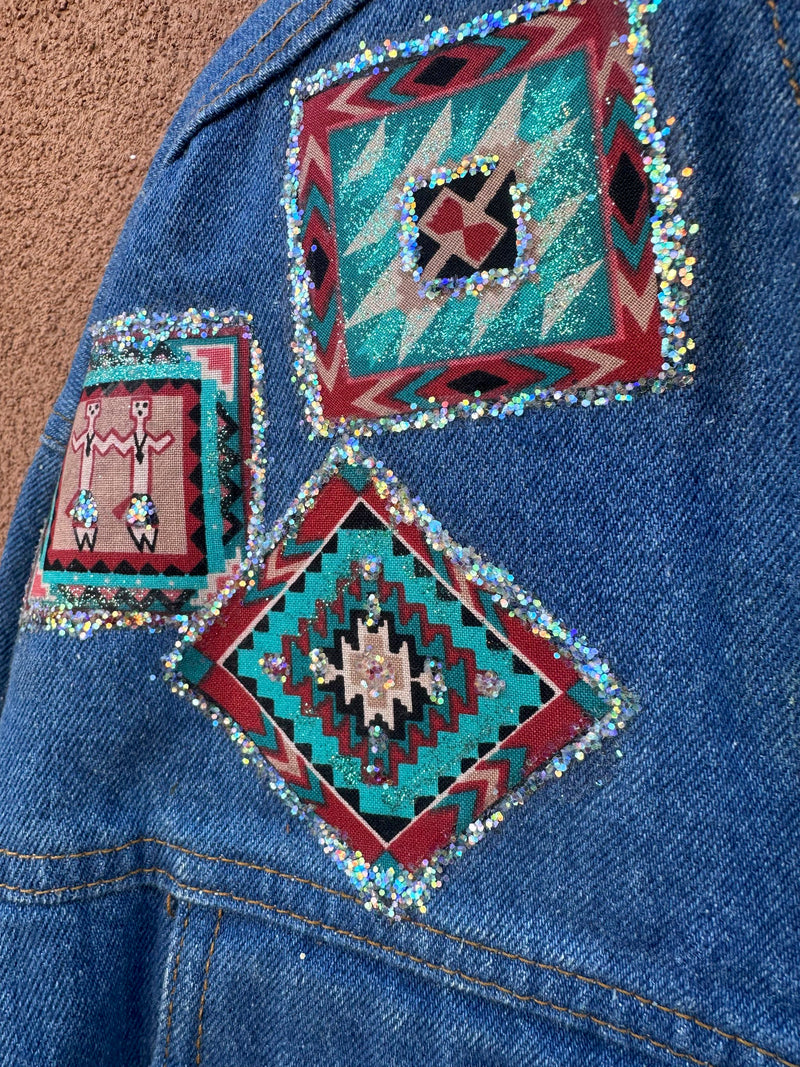 Glitter and Southwest Applique Pottery Denim Jacket, 90's Abercrombie