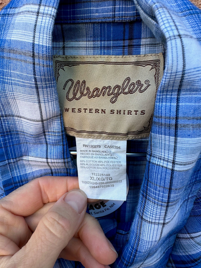 Blue/White Plaid Wrangler Western Pearl Snap Shirt