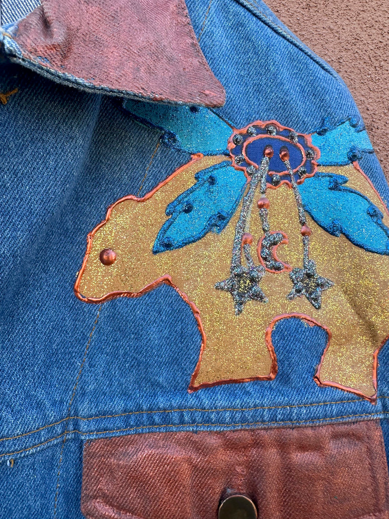 Puff Paint & Glitter Pueblo, Pottery & Bear New Mexico Denim Jacket