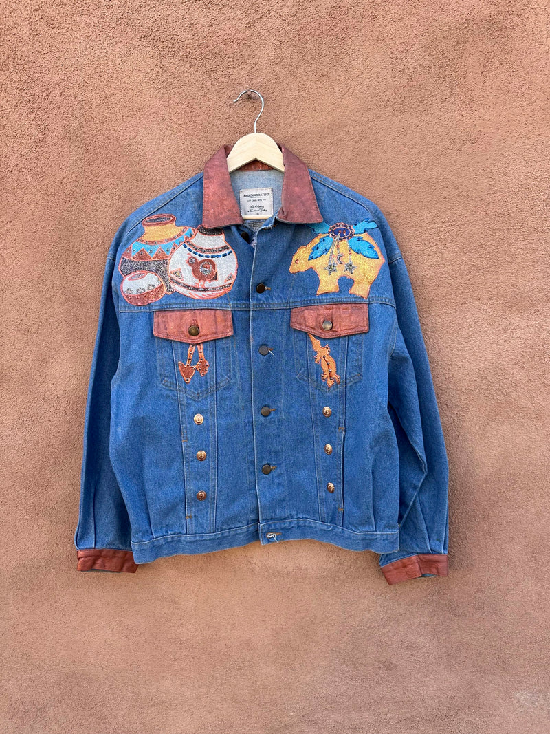 Puff Paint & Glitter Pueblo, Pottery & Bear New Mexico Denim Jacket