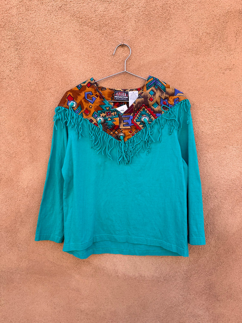 Ozark Mountain Western Bandana Blouse with Fringe & Conchos