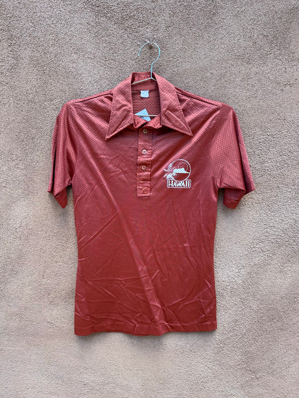 70's Era Mesh Hawaii Polo Shirt in Burnt Orange