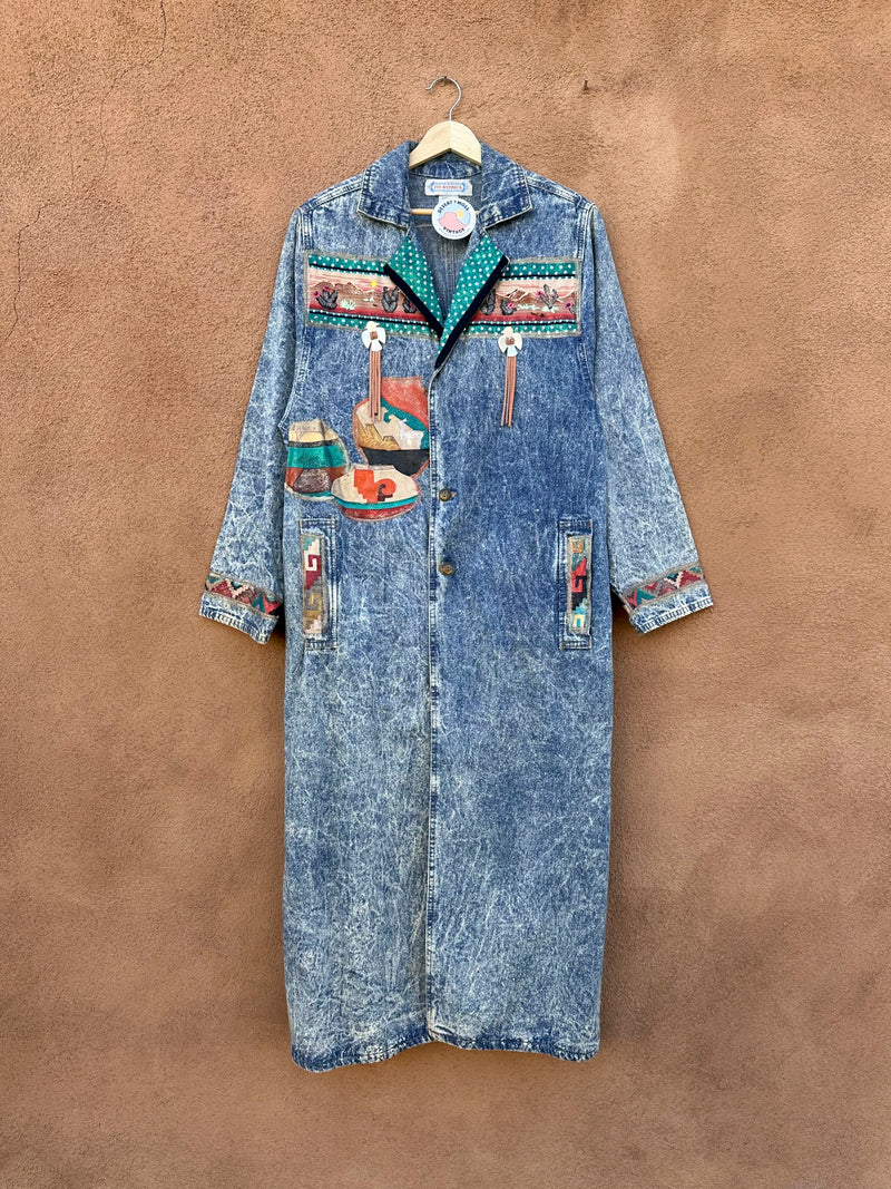 Southwestern Glitter & Puff Paint Acid Wash Denim Coat