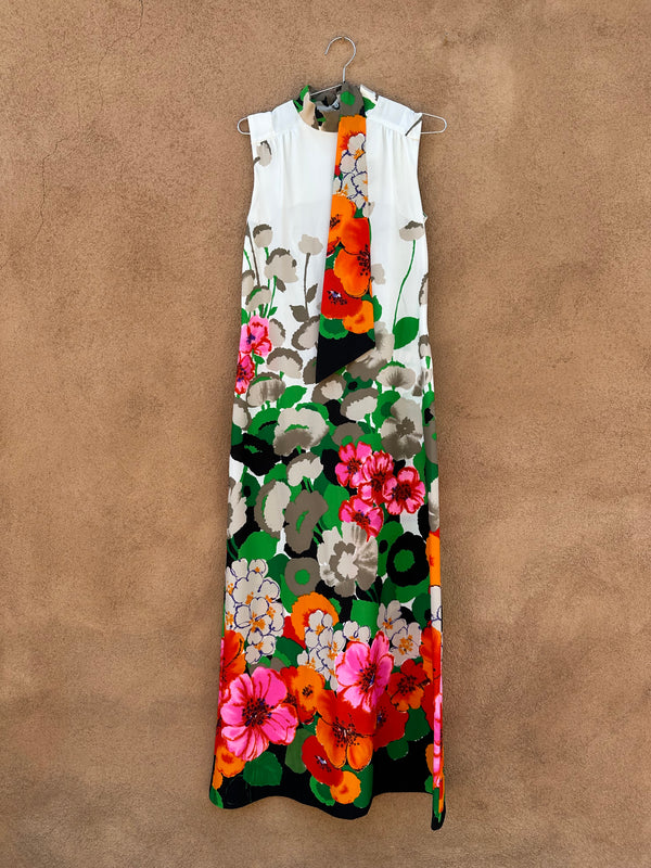 1960's Floral Print Dress with Neck Scarf