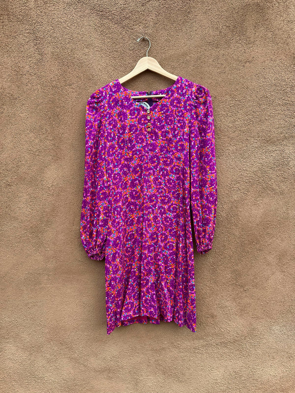 Mod 1960's Purple Floral Go Go Long Sleeve Dress