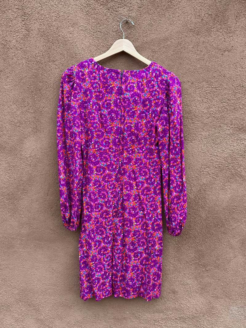 Mod 1960's Purple Floral Go Go Long Sleeve Dress