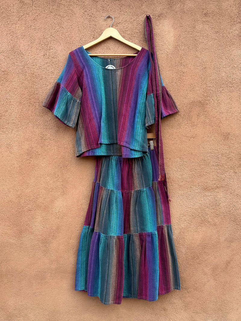 Colorful Greentree Weaving Belted Cotton Dress Set