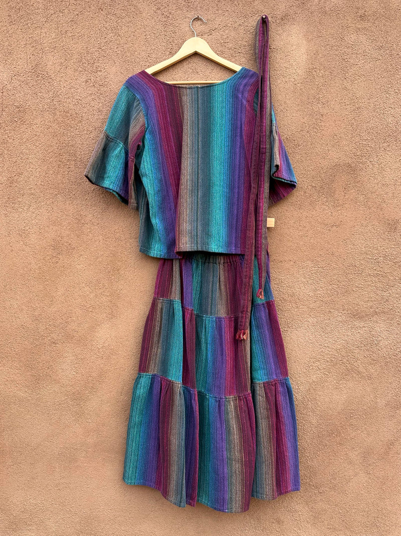 Colorful Greentree Weaving Belted Cotton Dress Set