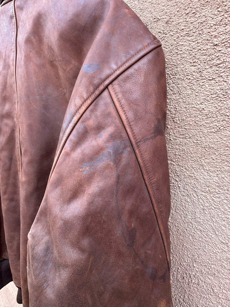 Santa Fe Leather & Silver Bomber Jacket - as is