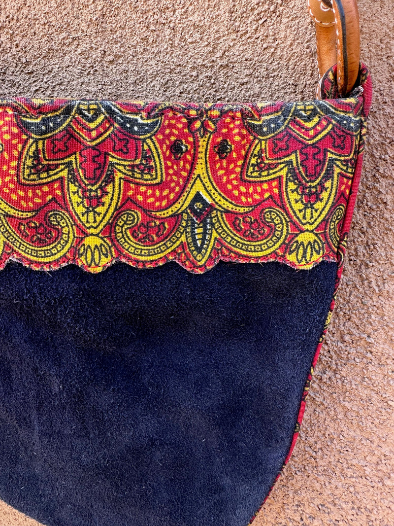 1970's Blue Suede, Paisley Oil Cloth & Woven Leather Josku Purse