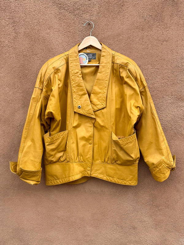 90's GIII Yellow Leather Jacket - Large