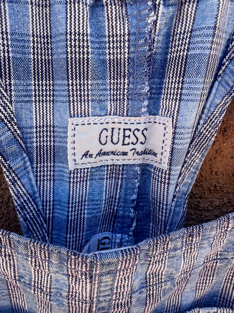 Blue Gingham Denim Guess Shorts Overalls