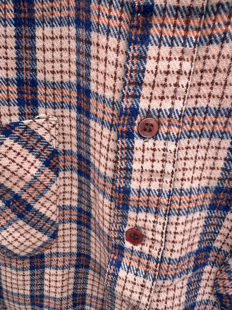 Blue & Tan Plaid 1970's Arrow Flannel Shirt