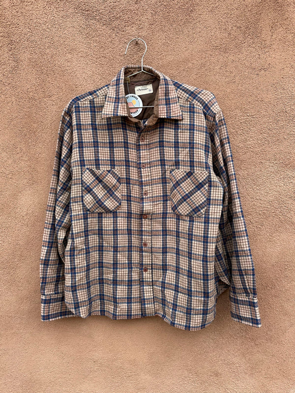 Blue & Tan Plaid 1970's Arrow Flannel Shirt