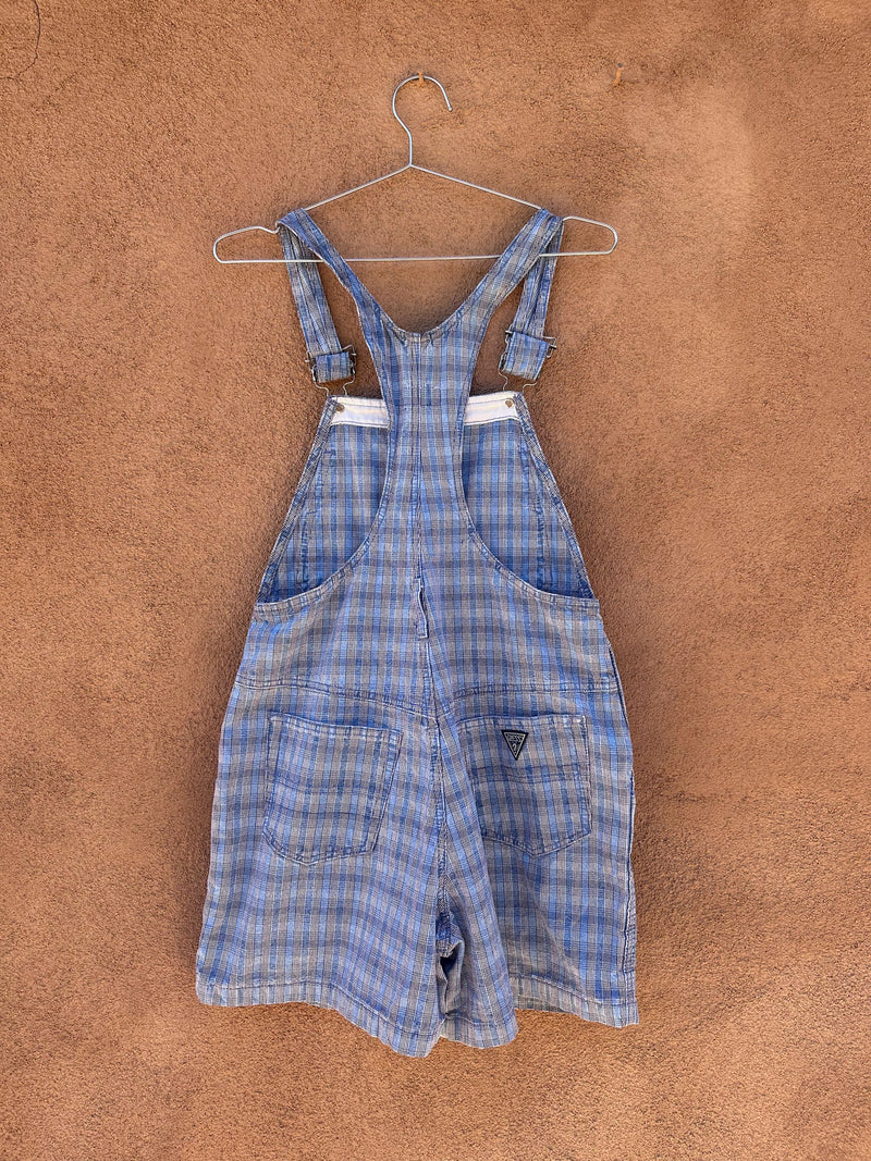 Blue Gingham Denim Guess Shorts Overalls