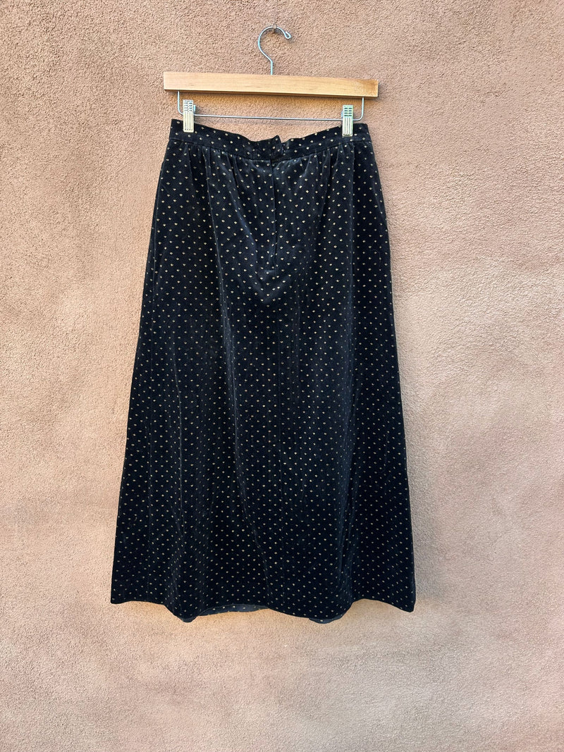 Black Velveteen Cotton Skirt with Diamond Pattern