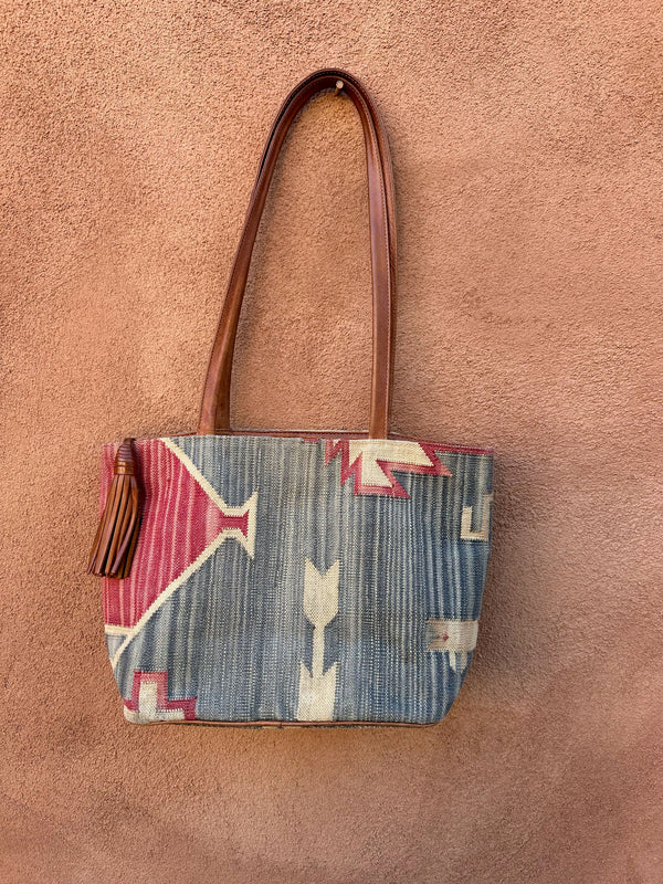 Cotton & Leather Woven Tote Bag