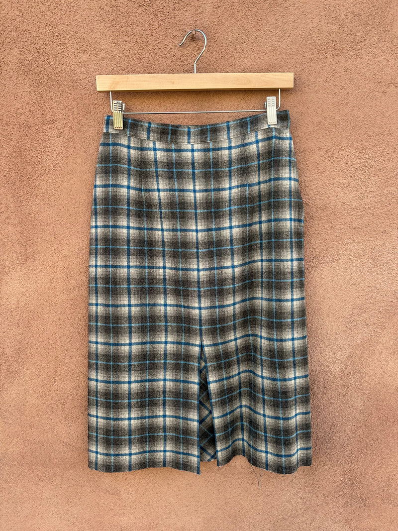 1960's Pendleton Blue/Gray Plaid Virgin Wool Skirt -as is