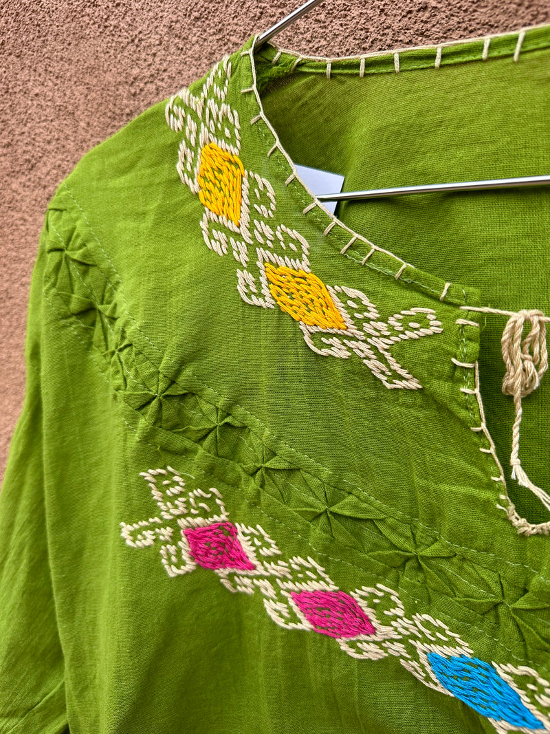 Green Blouse with Colorful Embroidery