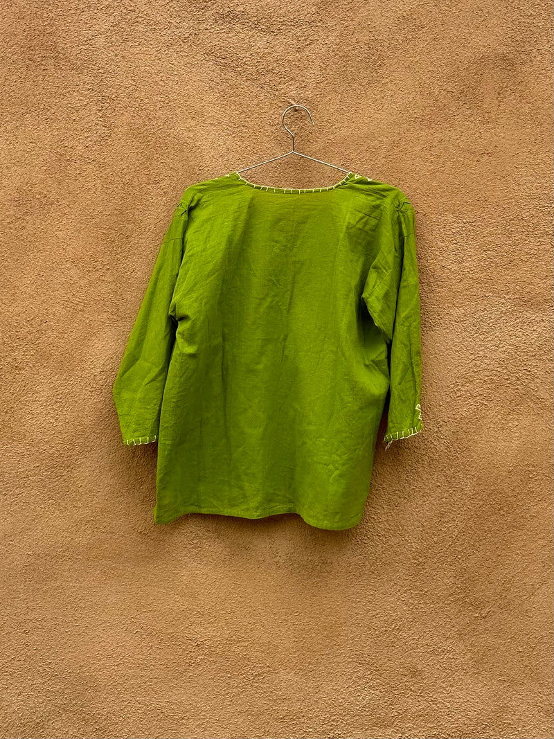 Green Blouse with Colorful Embroidery