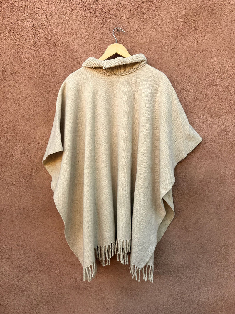 70's Beige Wool Poncho with Cowl Neck - as is