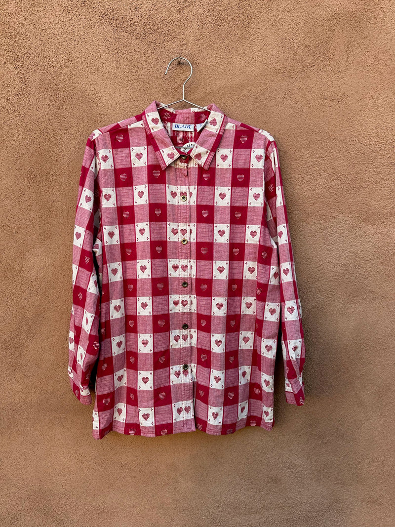 Heart Picnic Tablecloth Cotton Long Sleeve Blouse