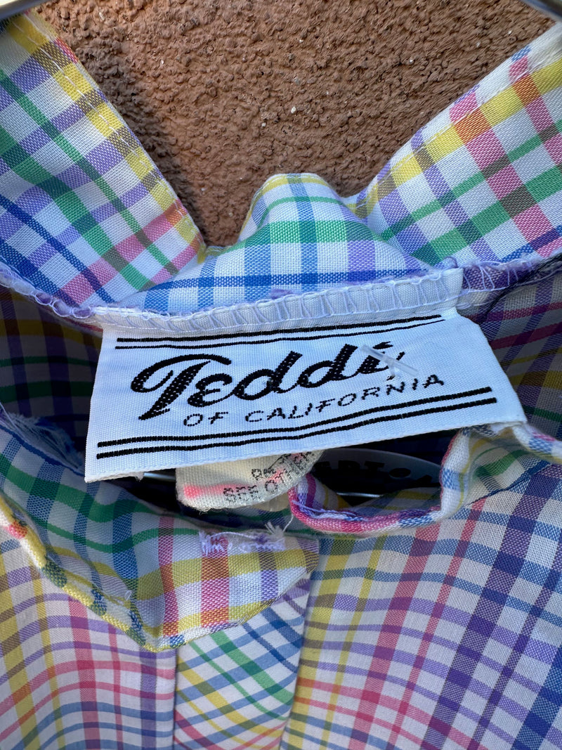 1960's Rainbow Plaid Blouse by Teddi of California