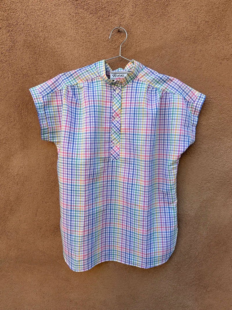 1960's Rainbow Plaid Blouse by Teddi of California