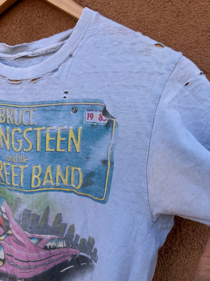 Thrashed Bruce Springsteen '84-'85 Tour Pink Cadillac T-shirt - xs