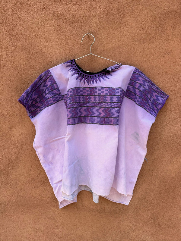 Embroidered Cotton Guatemalan Poncho - as is - Purple