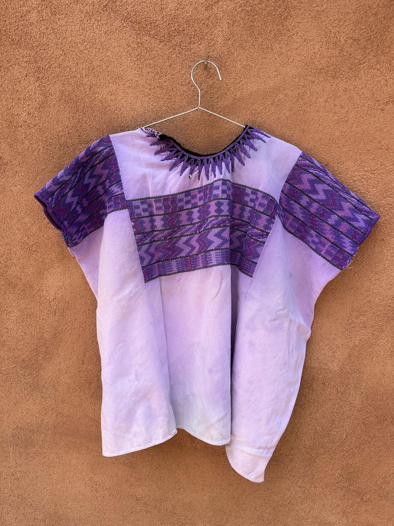 Embroidered Cotton Guatemalan Poncho - as is - Purple