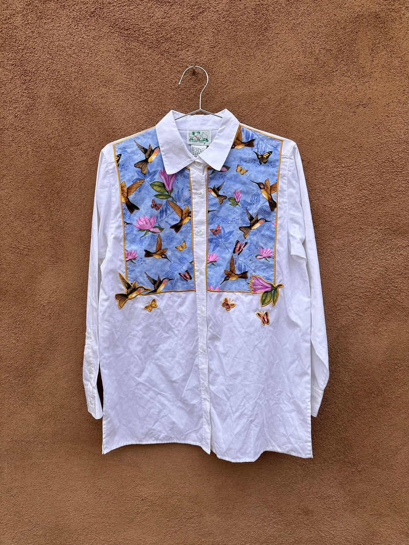 Quacker Factory Hummingbird & Rhinestones Blouse