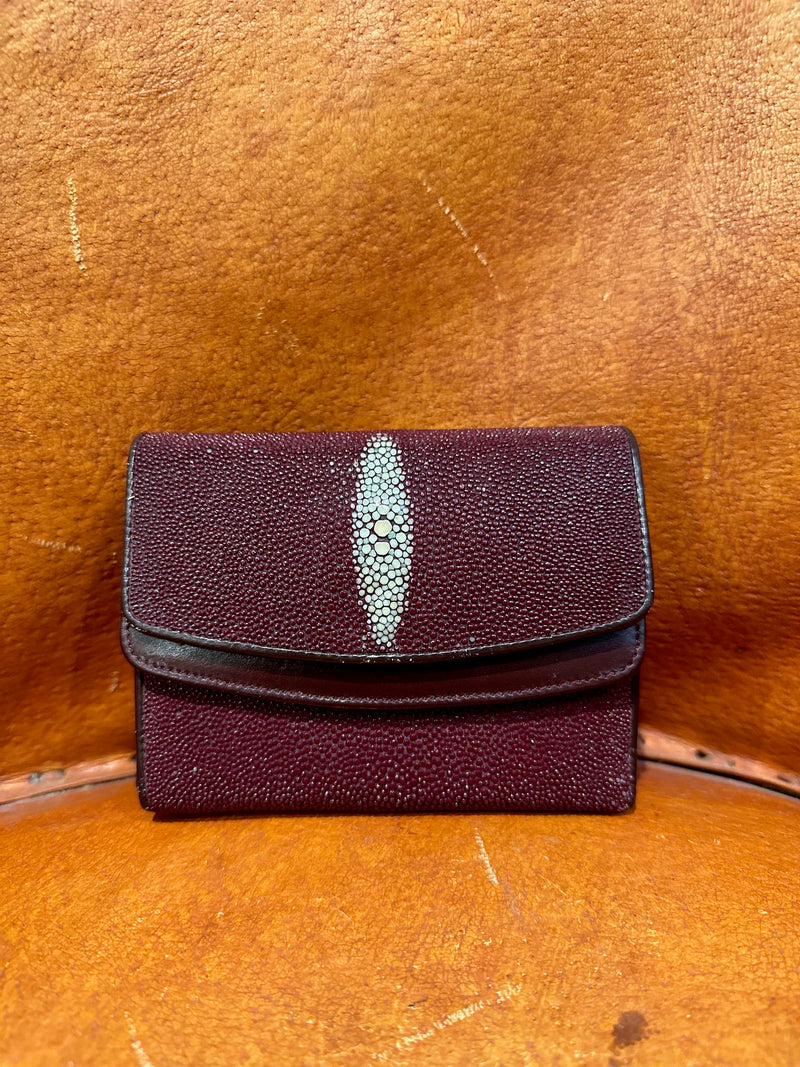 Maroon Stingray Wallet with Snap Pocket