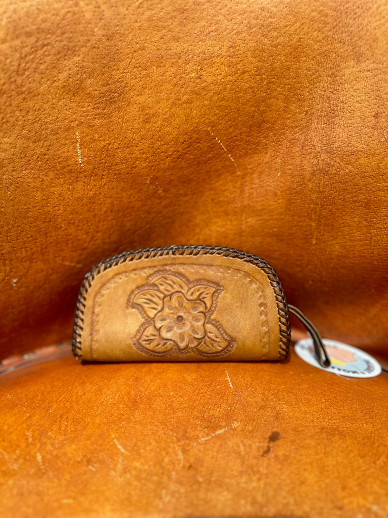 Hand Tooled Leather Coin Purse Wallet - 1960's