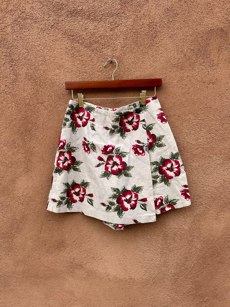 Kathie Lee Linen/Cotton Hibiscus Skort