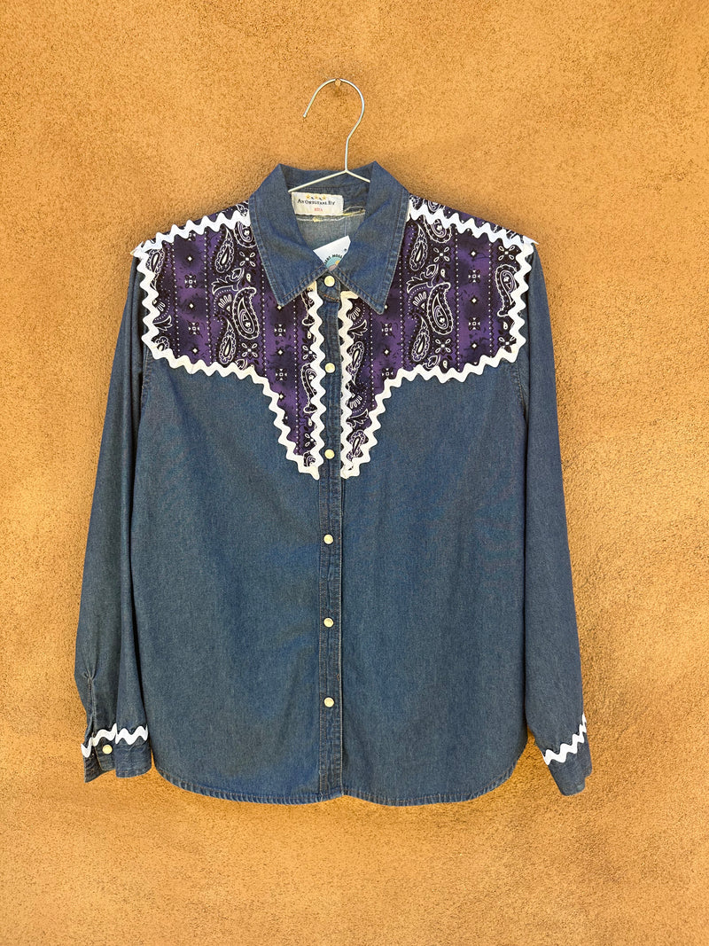 Handmade Denim Shirt with Purple Handkerchief Yokes