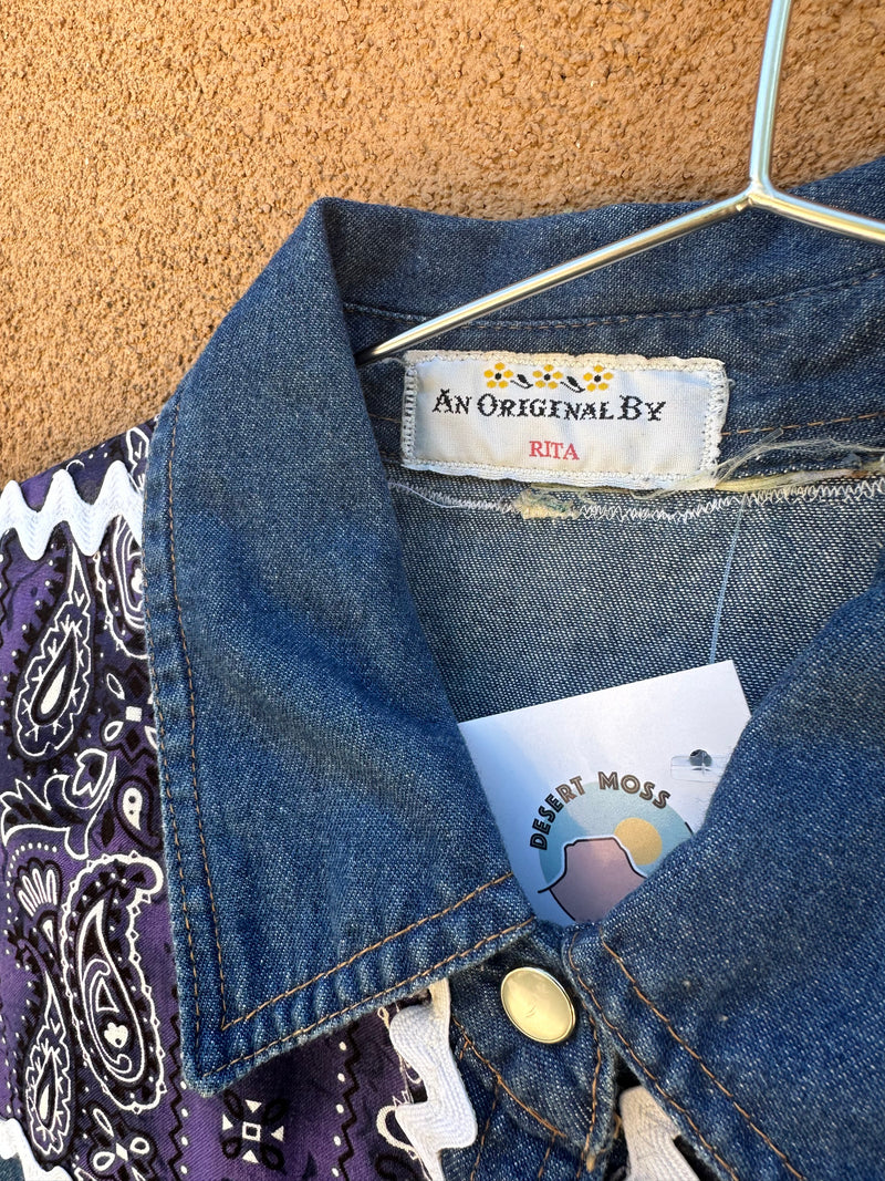 Handmade Denim Shirt with Purple Handkerchief Yokes