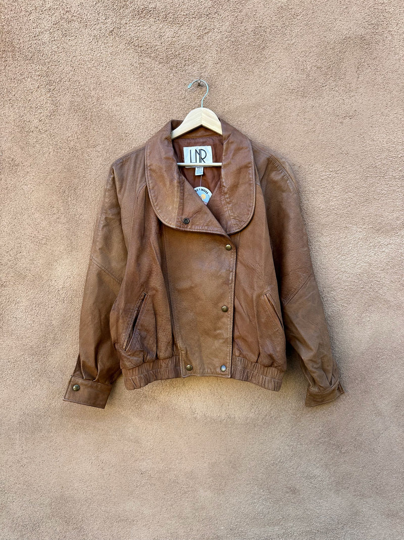 1980's Brown Leather LNR Bomber Jacket - small